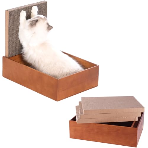 AMENG L Shape Cat Scratcher, Wooden Scratching Pads Cardboard for Indoor Cats Kitten von AMENG