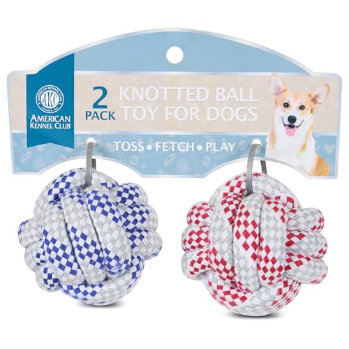 AKC Hundespielzeug Seil - Langlebiges Zerr- und Kauset für mittelgroße bis große Hunde - Flossing Cotton Rope mit Tennisbällen, Schlaufen & Ringen - Interaktives Hundespielzeug Set für Zahnreinigung von AMERICAN KENNEL CLUB