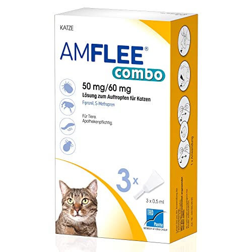 AMFLEE Combo Flohmittel für Katzen, 50 mg/60 mg Lösung zum Auftropfen für Katzen mit Fipronil und (S)-Methopren, 3 Einzeldosis-Pipetten von AMFLEE