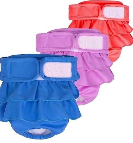 AMFUN Wiederverwendbare Hundewindeln, Waschbare Hundehöschen, Hundehöschen Hunde Windel für Hündinnen bei Läufigkeit & Inkontinenz-Blau/Rosa/Rot von AMFUN