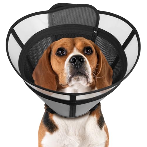 Kegel für Hunde – weiches elisabethanisches Halsband für große, mittelgroße und kleine Hunde | Erholung nach Operationen, Anti-Lecken, verstellbare und leichte Hundekegel-Alternative (Schwarz, XL) von AMHSURET
