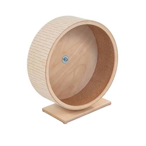 33.0 cm Laufrad aus Holz mit Korkweg Leise Doppelkugellager Spinner 12,5 cm breiter Weg für kleine Haustiere (auf einem Ständer) von AMIDA Craft