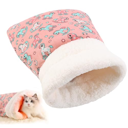 Katzenschlafsack, Katzenschlafsack für Indoor-Katzen, selbstwarmer Katzen-Winterschlafsack, Katzenhöhlenbett 360°-Wickel für Katzen, 55 x 45 x 32 cm (Rosa) von AMIITRY