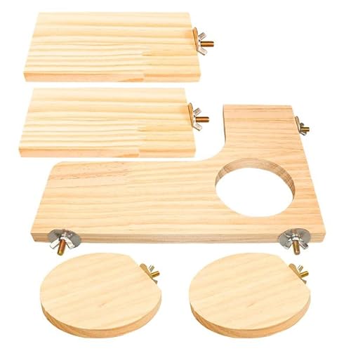 5 x Hamster-Holzplattform L-förmiges Pedal mit rundem Lochkäfig-Zubehör, bietet einen Lebensraum für kleine Tiere und Vögel, geeignet für Eichhörnchen, Rennmäuse von AMJBS