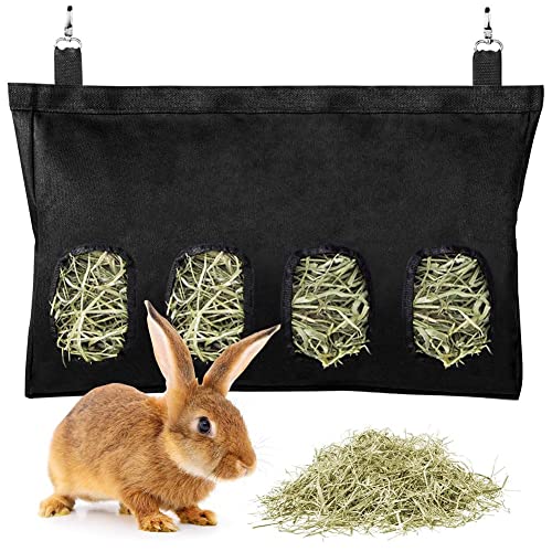 Kaninchen-Heu-Futtertasche zum Aufhängen, für kleine Tiere, große Kapazität, 2/4 Löcher, Heuhalter für Meerschweinchen, Chinchilla, Hamster (große Größe) von AMJBS