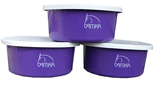 AMKA Futterschale Müslischale Leckschüssel 3er Set 2 Liter mit Deckel für Futterschüssel Wasserschüssel für Pferde, Hunde Tiere, Farbe: lila von AMKA