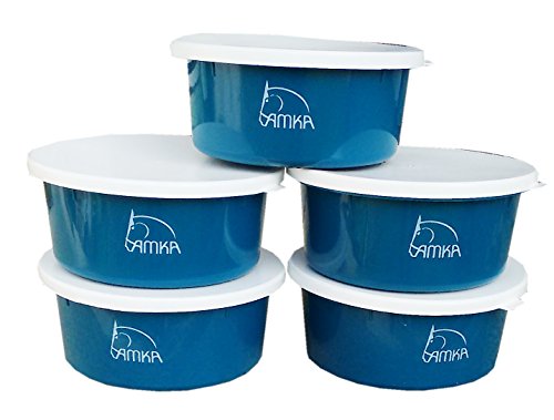 AMKA Futterschale Müslischale Leckschüssel 5er Set 2 Liter mit Deckel Futterschüssel Wasserschüssel für Pferde, Hunde Tiere, Petrol AMKA Futterschale Müslischale Leckschüssel 5er Set 2 Liter mit Deckel Futterschüssel Wasserschüssel für Pferde, Hunde Tiere, Petrol von AMKA