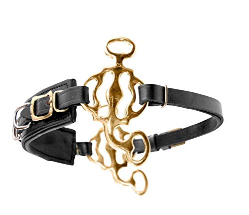 AMKA Hackamore Barock, mit 3 Ringen, Nasenriemen Leder schwarz, Anzüge goldfarben von AMKA
