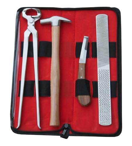 AMKA Hufbeschlag Werkzeug Set mit Hufzange, Hufraspel, Hufhammer, Hufmesser und Tasche von AMKA