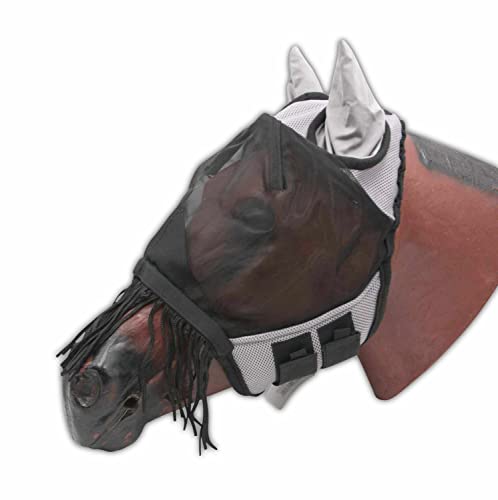 AMKA Pferde Fliegenmaske Fliegenhaube mit Ohrenschutz und abnehmbaren Fransen, Nüsternschutz von AMKA