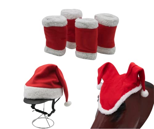 AMKA Weihnachtsset mit Helmmütze Weihnachtsbandagen 4er Set und Pferde Weihnachtsmütze Xmas Set von AMKA