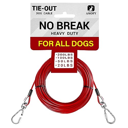 Kabelbinder für alle Hunde, kein Rosten und Brechen, robuste Hundeleine, langer Stahldraht, für Camping, Outdoor, Hof, Rot, 3 m von AMOFY