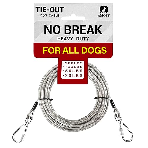 Kabelbinder für alle Hunde, kein Rosten und Brechen, robuste Hundeleine, langer Stahldraht, für Camping, Outdoor, Hof, Silber, 30,5 m von AMOFY