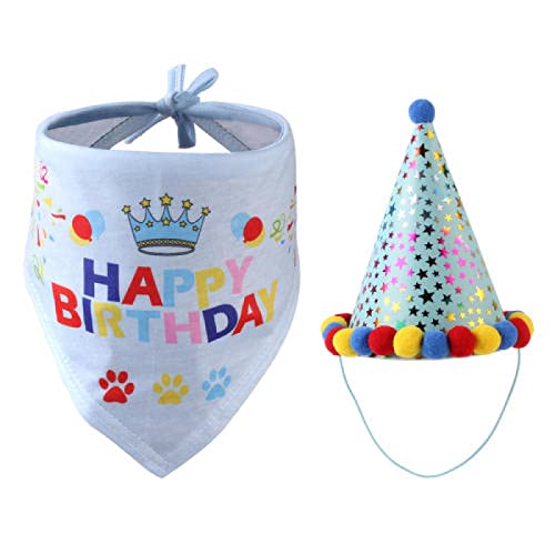 Bandanas für Hunde Hund Dreieck Schal Kegel Hut Set Hundehalstuch mit Geburtstag Design Kopfbedeckung Mütze Party Hut Set 2 Sets von AMOIZH