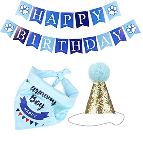 Halstücher für Hunde, Geburtstagsparty, Hut, Happy Birthday, Banner, Blingbling Fliege für Party-Dekorationen, 1 Set, Blau von AMOIZH