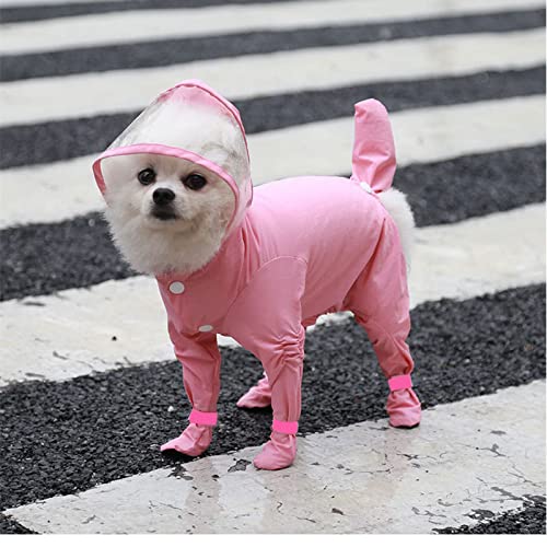 Hunde-Regenmantel, volle Abdeckung, Hunde-Regenmantel, wasserdicht, für kleine Hunde, Yorkie-Kostüm, Welpen-Overall, Haustier-Regenmantel, 1 Stück, Rosa L von AMOIZH