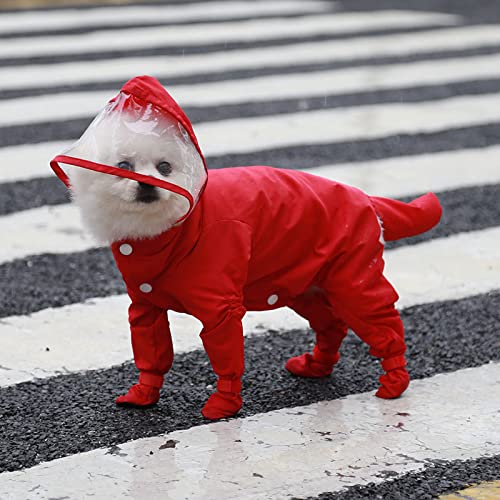 Hunde-Regenmantel, volle Abdeckung, Hunde-Regenmantel, wasserdicht, für kleine Hunde, Yorkie-Kostüm, Welpen-Overall, Haustier-Regenmantel, 1 Stück, Rot M von AMOIZH