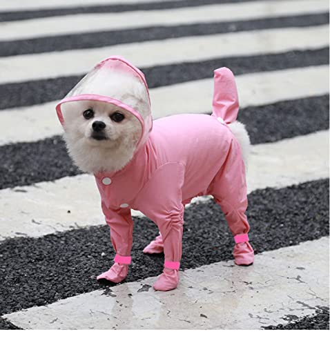 Hunde-Regenmantel für Haustiere, Hunde, Vollabdeckung, wasserdicht, Regenstiefel, Kleidung für Kostüm, Outdoor, Welpen, Overall, Haustier-Regenmantel, 1 Stück, Pink XL von AMOIZH