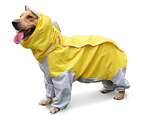 Hunde-Regenmantel für Hunde, wasserdicht, für Hunde, Regencape für mittelgroße und große Hunde, Kapuzenjacke, Poncho, Haustier-Regenmantel, 1 Stück, Gelb 30 von AMOIZH