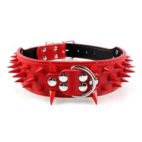 Hundehalsband, Leder, 5,1 cm breit, scharf, Nieten mit Nieten, verstellbar, für mittelgroße und große Hunde, 1 Stück D XL Hundehalsband, Leder, 5,1 cm breit, scharf, Nieten mit Nieten, verstellbar, für mittelgroße und große Hunde, 1 Stück D XL von AMOIZH