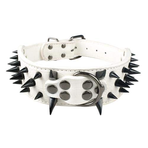 Hundehalsband, Leder, 5,1 cm breit, scharf, Nieten mit Nieten, verstellbar, für mittelgroße und große Hunde, 1 Stück E S von AMOIZH