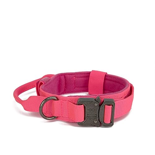 Hundehalsband, langlebig, taktisches Hundehalsband, Leine, Set, Militär-Haustierhalsbänder, strapazierfähig, für mittelgroße und große Hunde, Trainingszubehör, 1 Stück, rosa Halsband, L 42–54 cm von AMOIZH
