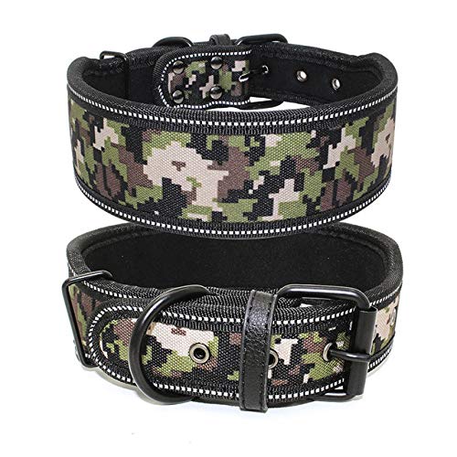 Hundehalsband, reflektierend, mit Schnalle, verstellbar, für kleine, mittelgroße und große Hunde, 1 Stück, Armee-Camouflage-Größe M von AMOIZH