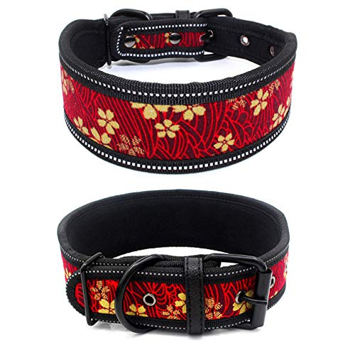 Hundehalsband, reflektierend, mit Schnalle, verstellbar, für kleine, mittelgroße und große Hunde, 1 x rote Blume, S von AMOIZH