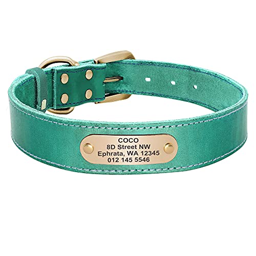 Hundehalsband Custom Leather Dog Collar Leash Set Customized Pet Collar Leash Free Engraved Nameplate For Small Medium Large Dogs Green Collar M von AMOIZH
