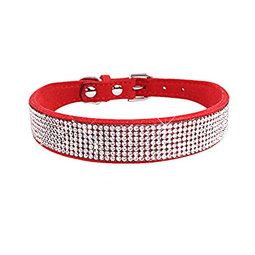 Hundehalsband Wildlederfaser Kristall Hundehalsband Bequem Glitzer Strass Hundehalsbänder Zinklegierung Schnalle für kleine Hunde Katzen 1 Stück Rot M von AMOIZH