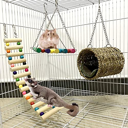 AMOMYDOG Hamster Kauspielzeug, 3 Stück hängende Hängematte, Kletterleiter, Nestschaukel, Hängebrücke Hängen Spielzeug Käfigspielzeug kleintierspielzeug von AMOMYDOG
