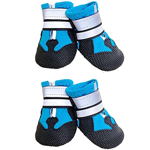 AMOMYDOG Hundeschuhe, Set mit 4 wasserdichten Hundeschuhe mit reflektierenden Riemen und rutschfester Sohle zum Schutz der Pfoten für kleine mittelgroße große Hunde (M, Blau) von AMOMYDOG