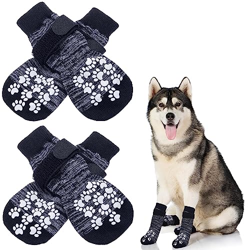 AMOMYDOG Hundesocken, 2 Paar Indoor Anti-Rutsch Socken für Hunde und Katzen, Weicher Verstellbarer Hundesocken Pfotenschutz für Alter Hund, Traktionskontrolle für den Innenbereich (L) von AMOMYDOG