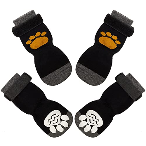 AMOMYDOG Hundesocken, 2 Paar Indoor Anti-Rutsch Socken für Hunde und Katzen, Weicher Verstellbarer Hundesocken Pfotenschutz für Alter Hund, Traktionskontrolle für den Innenbereich (M, Schwarz) von AMOMYDOG