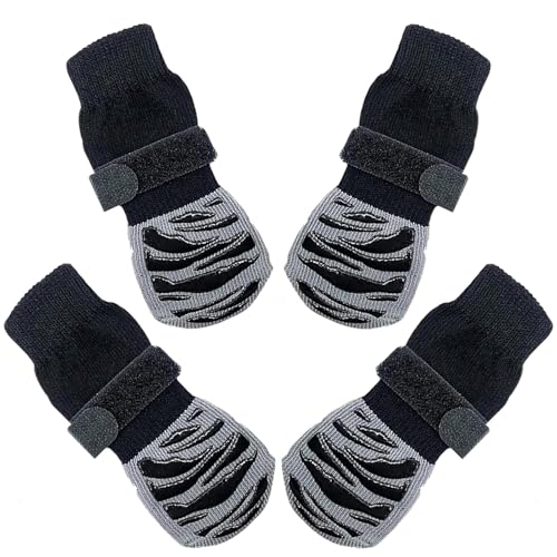 AMOMYDOG Hundesocken, 2 Paar Anti-Rutsch Socken für Hunde und Katzen, Weicher Verstellbarer Hundesocken Pfotenschutz für Alter Hund, Traktionskontrolle für den Innenbereich (L) von AMOMYDOG