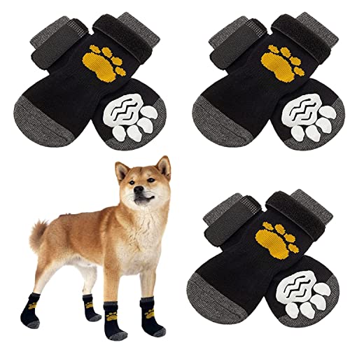 AMOMYDOG Socken für Hunde, 6 Stück, rutschfeste Socken für Hunde und Katzen, Pfotenschutz mit Gummiboden und verstellbaren Riemen, Zugkontrolle für den Innenbereich für Hunde und Katzen (M) von AMOMYDOG