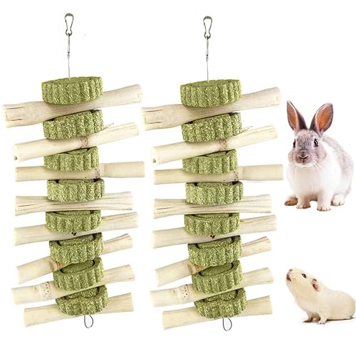 AMOMYDOG Spielzeug für Zwergkaninchen, 2 Stück Kauspielzeug für Kaninchen, süßer Bambus mit natürlichem Graskuchen Molarenspielzeug für Kleintiere für Kaninchen Chinchilla Meerschweinchen (Stil A) von AMOMYDOG