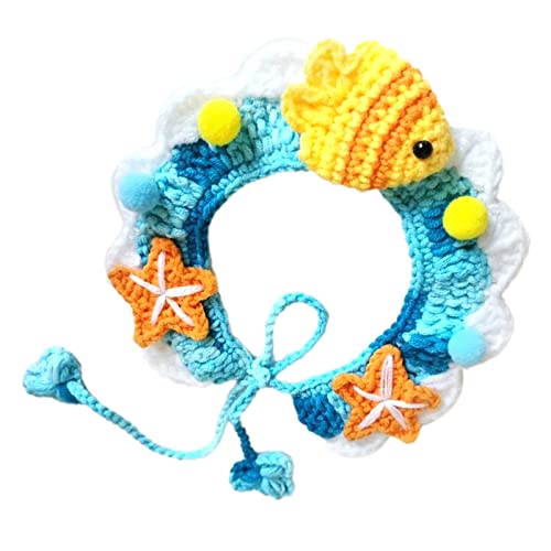 AMONIDA Gestricktes Haustier-Halsband, Verstellbar, Süßes, Hautfreundliches, Gestricktes Katzenlätzchen aus Wolle, Praktisch für Reisen für Hunde (Meer L: 30 cm) von AMONIDA