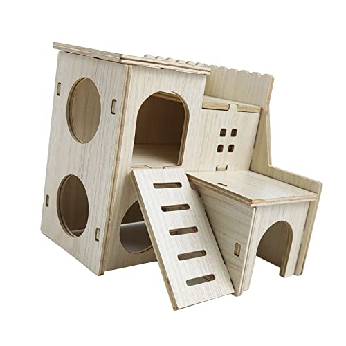 AMONIDA Hamster-Spielzeughaus, Hamsterhaus aus Holz, Spielzeugversteck, Bissfest, Stimuliert Hamsterübungen für Hamsterzubehör (Villa überspringen, 16x16x5cm / 6.3x6.3x2.0in) von AMONIDA