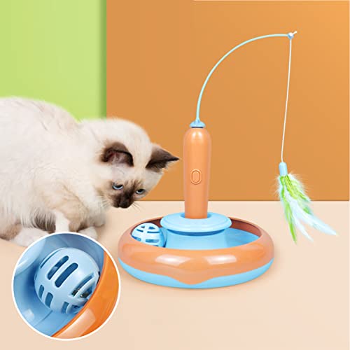 AMONIDA Haustier-Übungsspielzeug, 360 Grad Katzenfederspielzeug, Batteriebetrieben, Automatisch Drehbarer Glockenball für den Innenbereich (Orangeblau) von AMONIDA