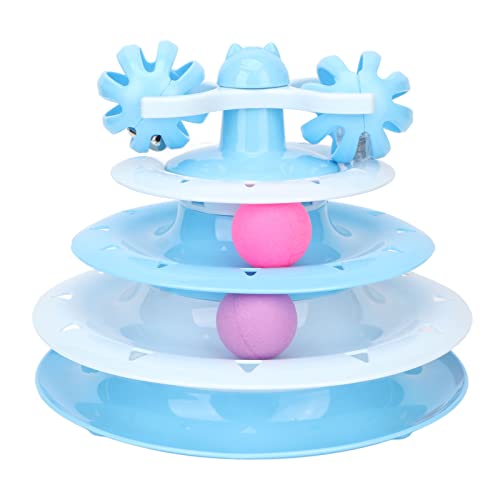 AMONIDA Katzenspielzeug-Roller, Interaktives Abnehmbares Mehrzweck-Katzen-Drehteller-Ball-Puzzle mit 2 Bällen für den Innenbereich für Kätzchen (Blau) von AMONIDA