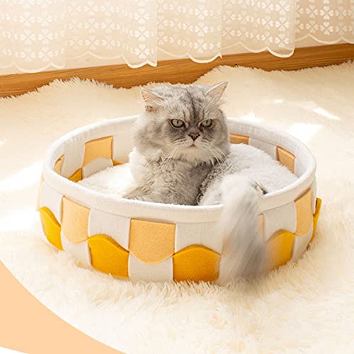 AMONIDA Kleines Hundebett, Leicht zu Reinigen, Bequemes Rundes Katzenbett, Doppelseitig, für Hunde für Katzen für den Sommer (Gelb) von AMONIDA
