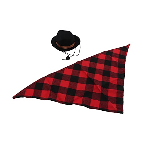 AMONIDA Cowboyhut und Schal für Hunde, Cowboyhut für Katzen, Dreieckstuch, süß und trendy, Modeurlaub Cowboyhut, Kleidung (schwarz + rot) von AMONIDA