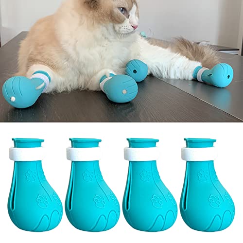 Kätzchen-Fußabdeckung, 4 Stück, Verhindert Kratzer, Katzenfüße, Silikon, Verstellbar, für Kätzchen Zur Fellpflege (Blau) von AMONIDA