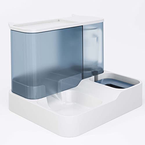 Wasserfutterspender für Haustiere, Große Basis, Transparentes Fenster, Einteiliges Design, Große Kapazität, 2-in-1-Hundefutterspender für den Innenbereich (Blau) von AMONIDA