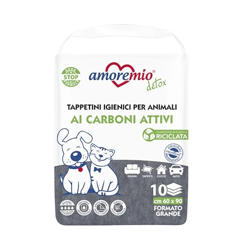 Amore Mio | 100 hygienische geruchshemmende Matten mit Aktivkohle und Klebe-Ecken, für Hunde, Katzen und Haustiere, 60 x 90 cm, hypoallergene Formel – 10 Packungen mit 10 Einlagen Amore Mio | 100 hygienische geruchshemmende Matten mit Aktivkohle und Klebe-Ecken, für Hunde, Katzen und Haustiere, 60 x 90 cm, hypoallergene Formel – 10 Packungen mit 10 Einlagen von AMORE MIO