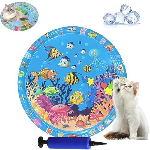 AMOUSDRDR Ocean Breeze Splashland Wassermatte für Katzen und Hunde, verdicktes kühlendes Haustier-Wasserbett, sensorische Spielmatte mit Fischen (A-100 cm) von AMOUSDRDR