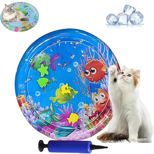 AMOUSDRDR Ocean Breeze Splashland Wassermatte für Katzen und Hunde, verdicktes kühlendes Haustier-Wasserbett, sensorische Spielmatte mit Fischen (A-65 cm) von AMOUSDRDR