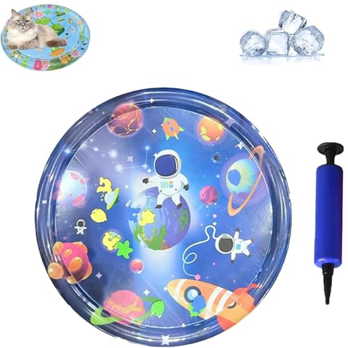 AMOUSDRDR Ocean Breeze Splashland-Wassermatte für Katzen und Hunde, verdicktes kühlendes Haustier-Wasserbett, sensorische Spielmatte mit Fischen (B-100 cm) von AMOUSDRDR