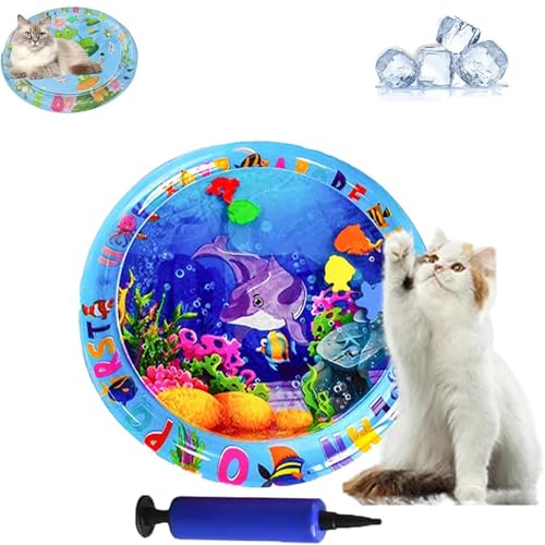 AMOUSDRDR Ocean Breeze Splashland Wassermatte für Katzen und Hunde, verdicktes kühlendes Haustier-Wasserbett, sensorische Spielmatte mit Fischen (B-65 cm) von AMOUSDRDR